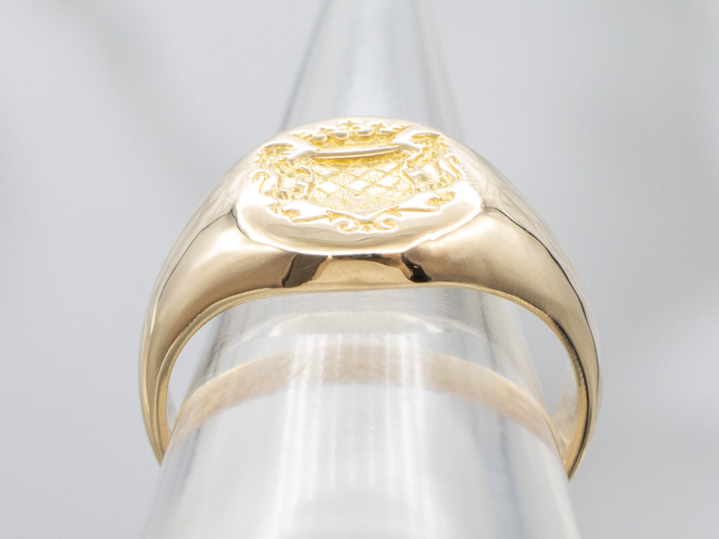 Vintage 18-Karat Gold Family Crest Signet Ring with Mermaid Engraved Inside