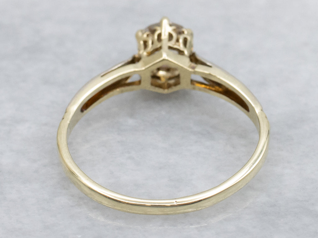 Old Mine Cut Diamond Hand-Engraved Two-Tone Gold Engagement Ring