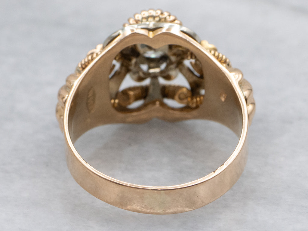 Retro-Era Old Mine Cut Diamond Two-Tone Gold Statement Ring