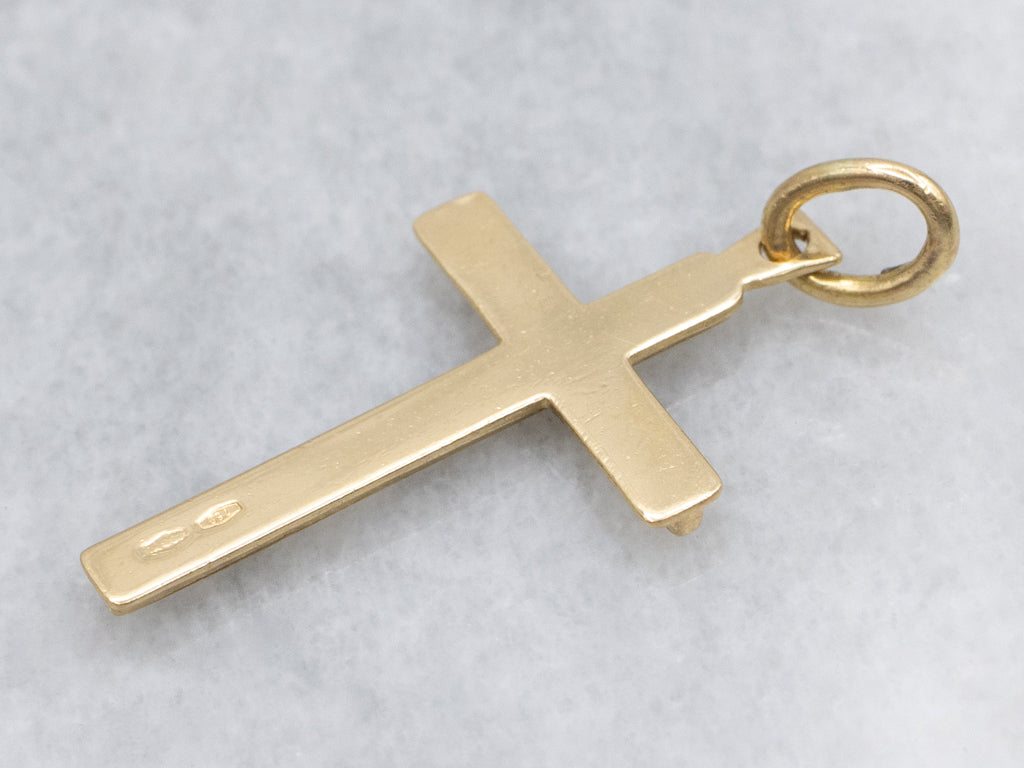Patterned Edge Yellow Gold Cross Pendant