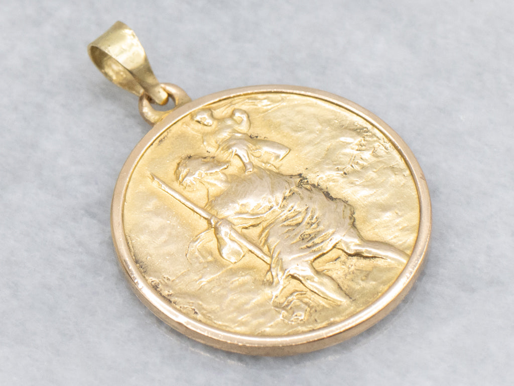 St. Christopher Patron Saint of Travelers Gold Religious Medallion