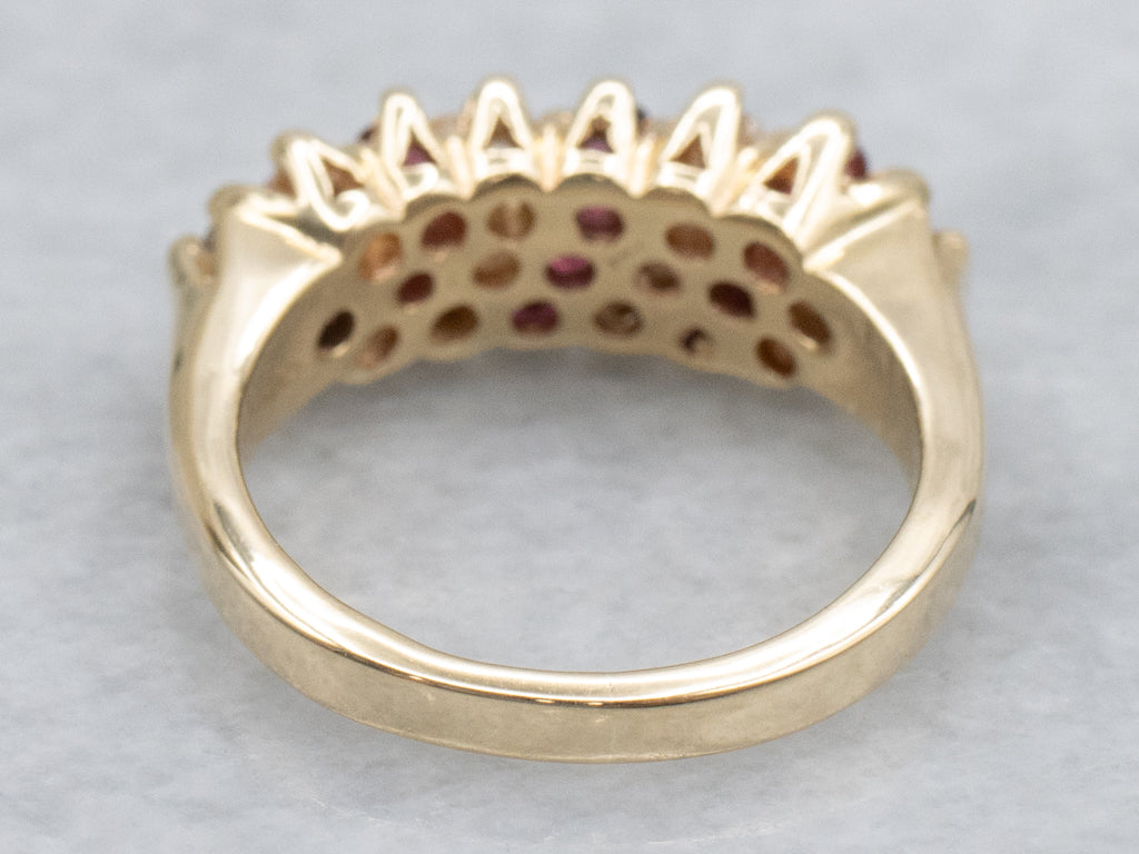 Triple Row Alternating Ruby and Diamond Yellow Gold Band