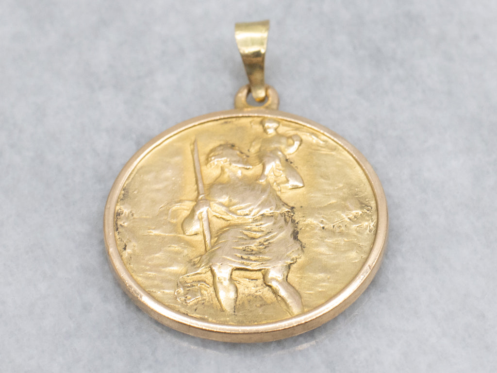 St. Christopher Patron Saint of Travelers Gold Religious Medallion