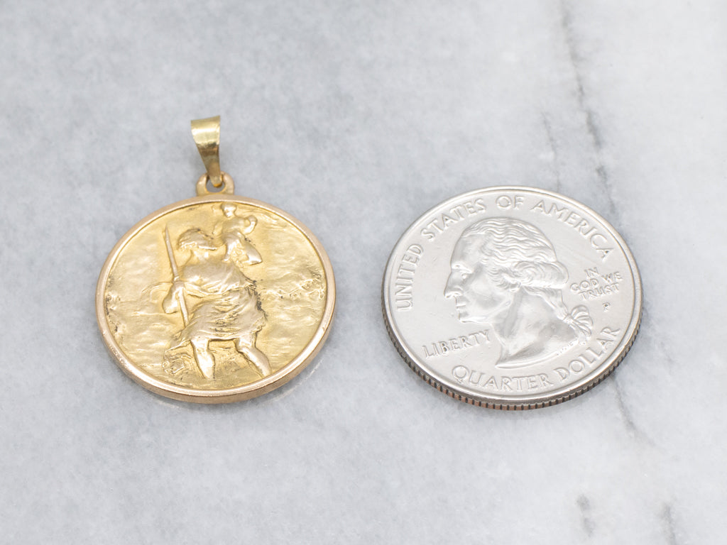 St. Christopher Patron Saint of Travelers Gold Religious Medallion