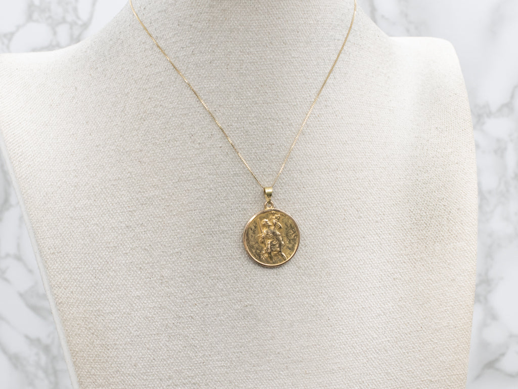St. Christopher Patron Saint of Travelers Gold Religious Medallion
