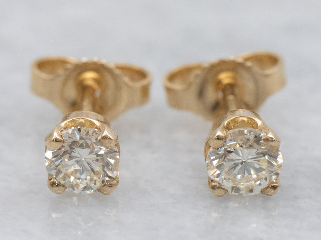 Classic Round-Brilliant Diamond Yellow Gold Stud Earrings