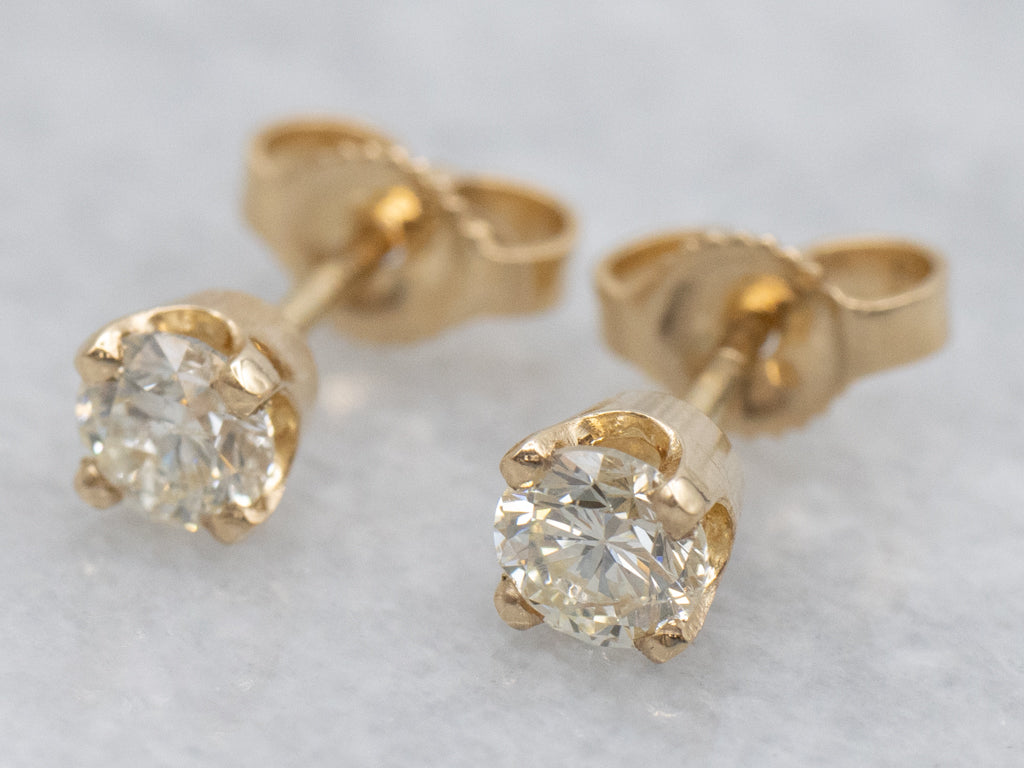 Classic Round-Brilliant Diamond Yellow Gold Stud Earrings