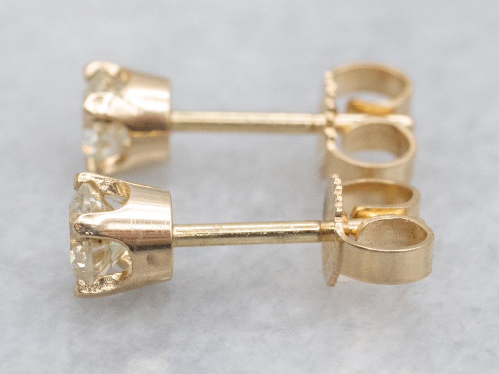 Classic Round-Brilliant Diamond Yellow Gold Stud Earrings