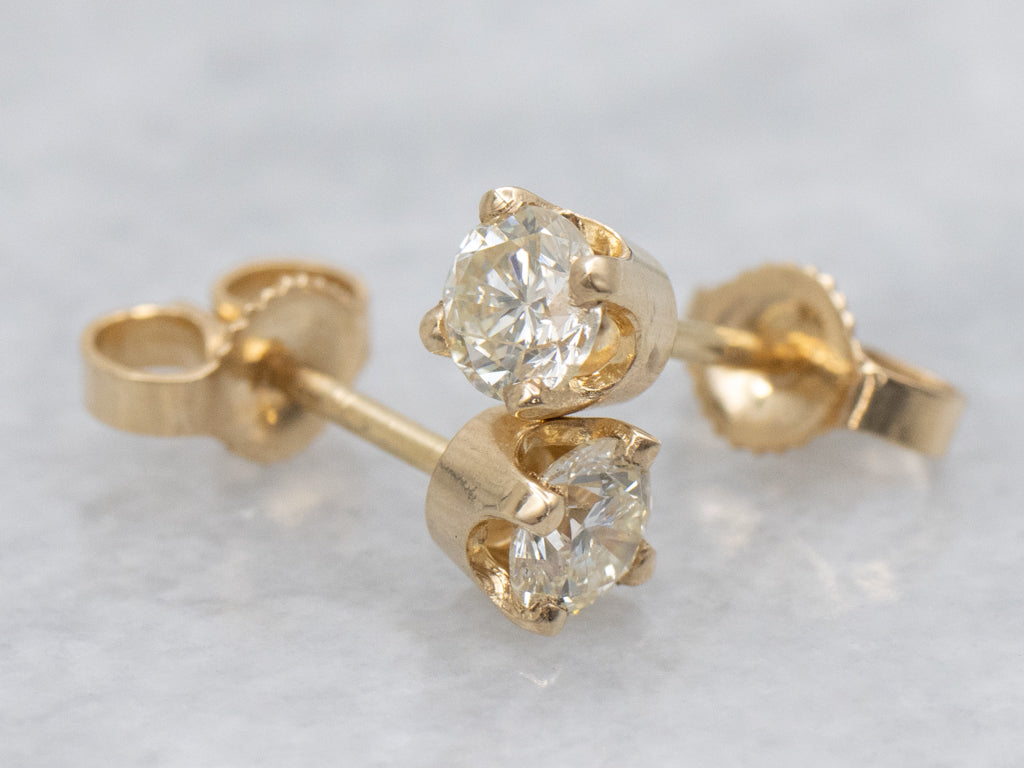 Classic Round-Brilliant Diamond Yellow Gold Stud Earrings