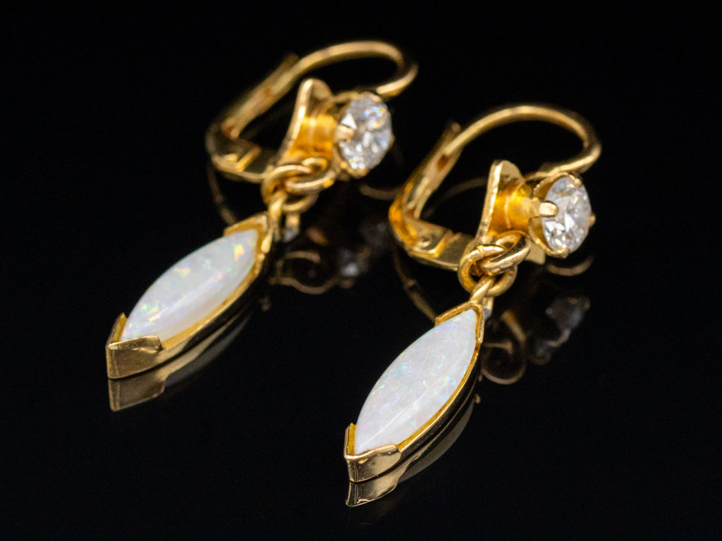 Diamond and Marquise-Cut Opal Yellow Gold Drop Earrings