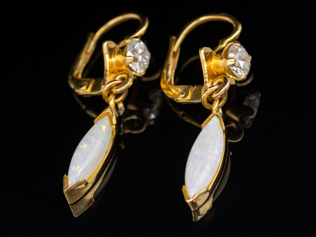 Diamond and Marquise-Cut Opal Yellow Gold Drop Earrings
