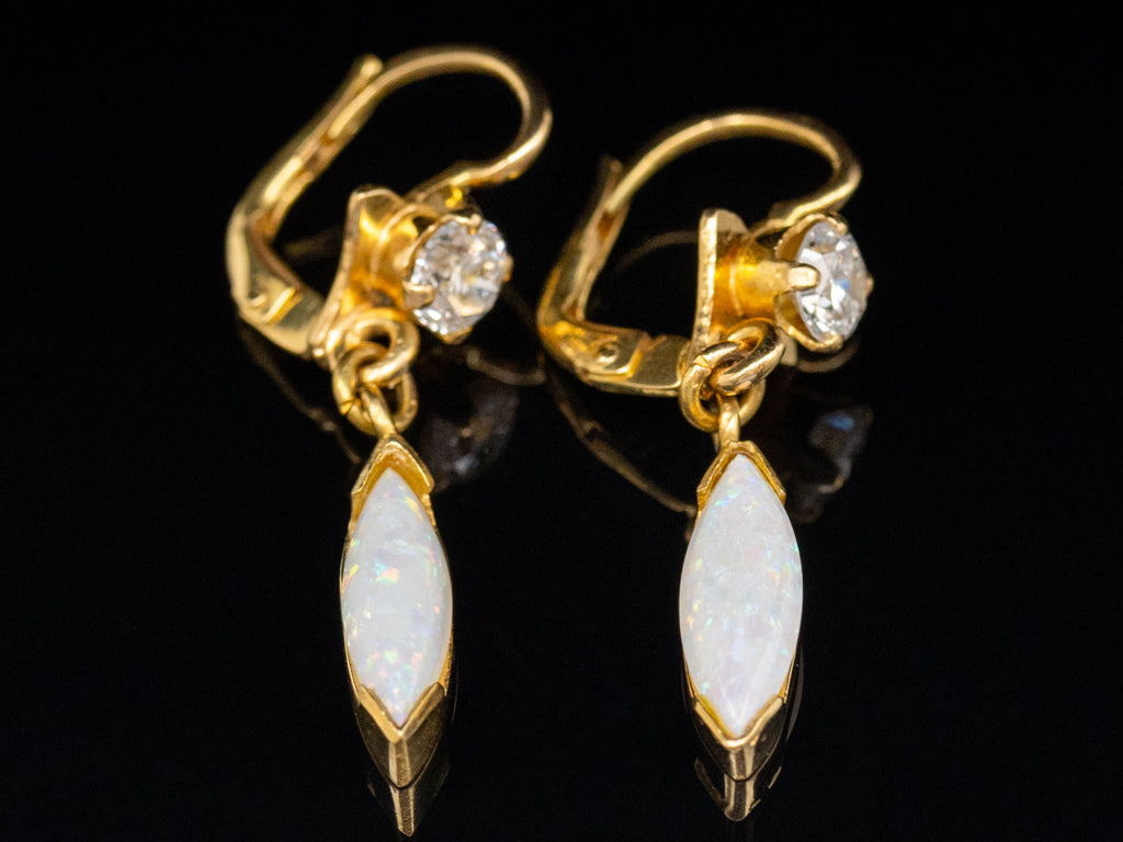 Diamond and Marquise-Cut Opal Yellow Gold Drop Earrings