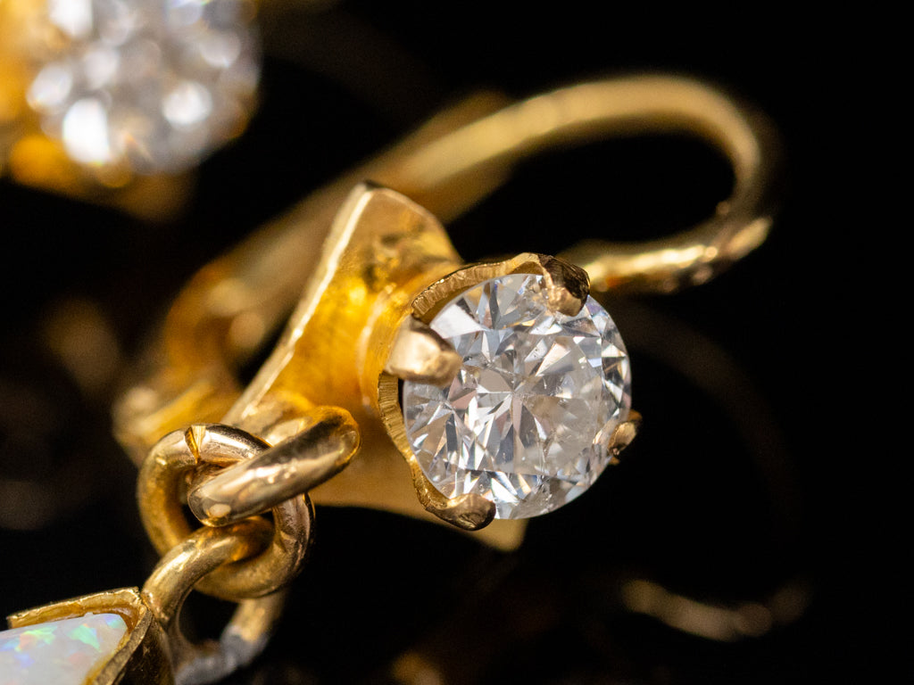 Diamond and Marquise-Cut Opal Yellow Gold Drop Earrings