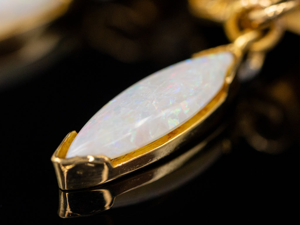 Diamond and Marquise-Cut Opal Yellow Gold Drop Earrings