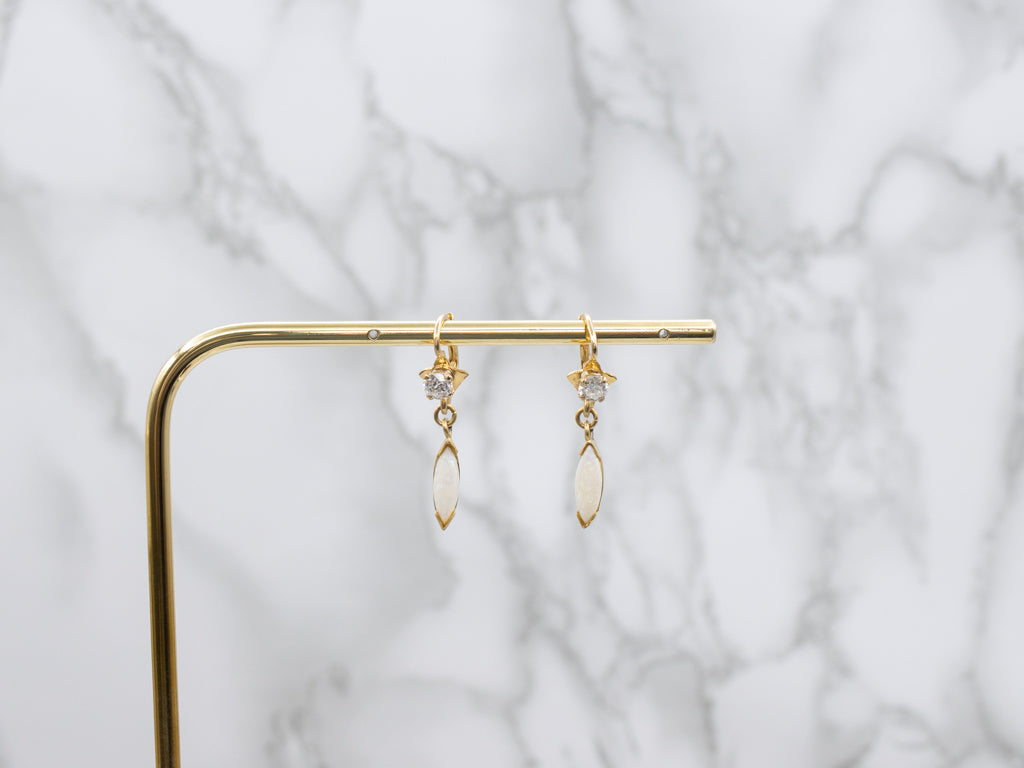 Diamond and Marquise-Cut Opal Yellow Gold Drop Earrings