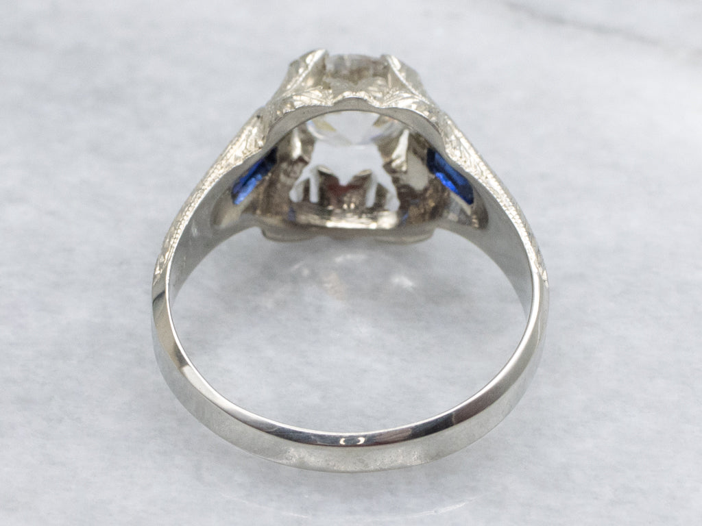 Art Deco Era White Zircon and Sapphire Ring