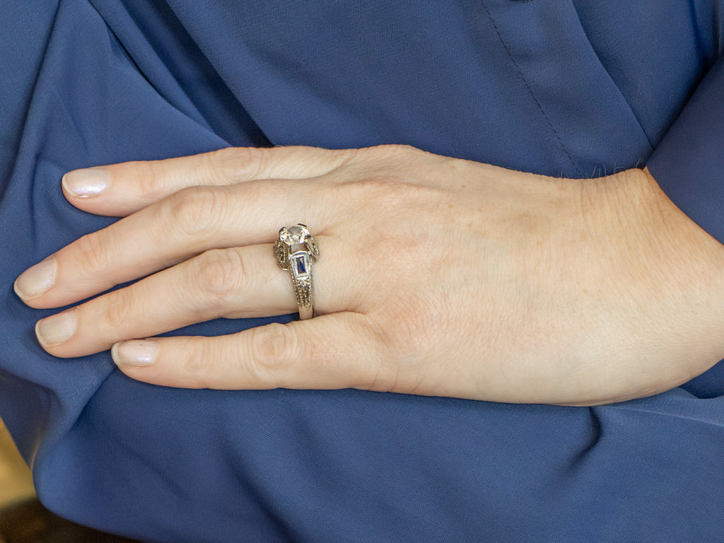 Art Deco Era White Zircon and Sapphire Ring