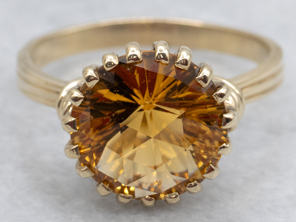 Vintage Gold Multi-Prong Citrine Solitaire Ring