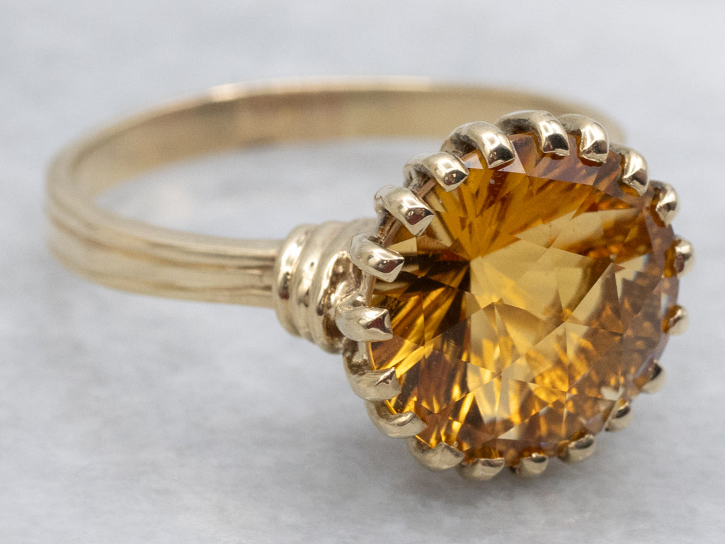 Vintage Gold Multi-Prong Citrine Solitaire Ring