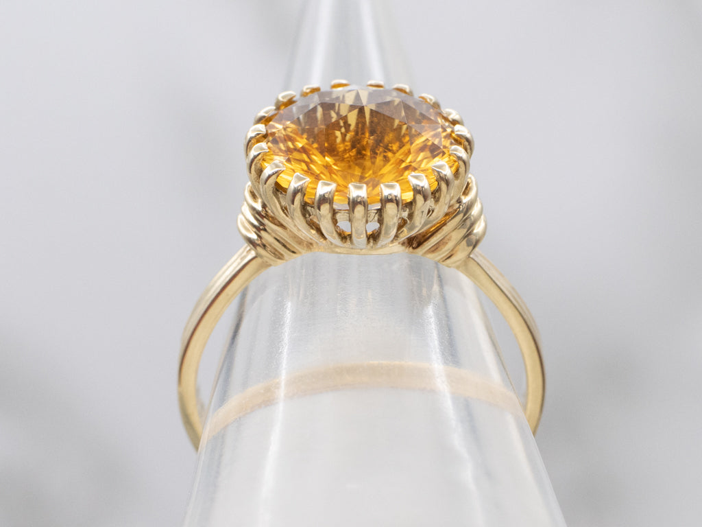 Vintage Gold Multi-Prong Citrine Solitaire Ring