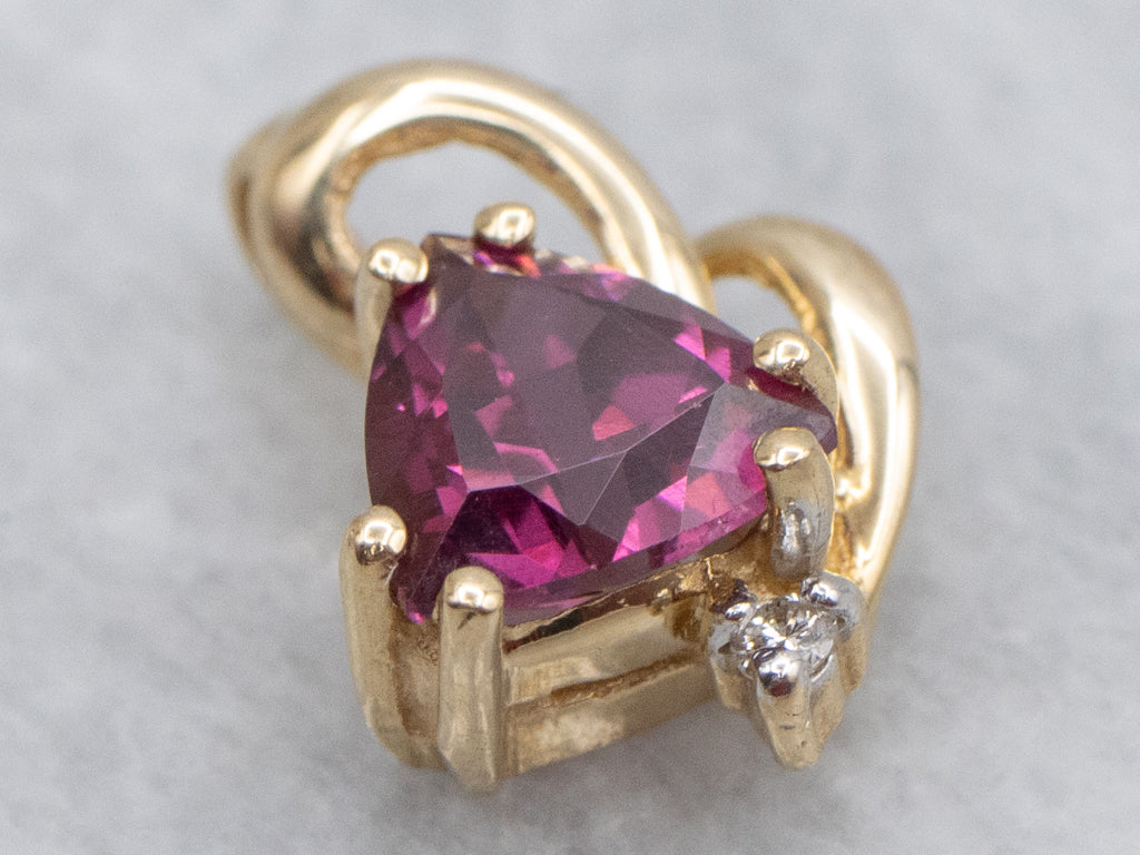 Trillion-Cut Rhodolite Garnet and Diamond Looping Gold Pendant
