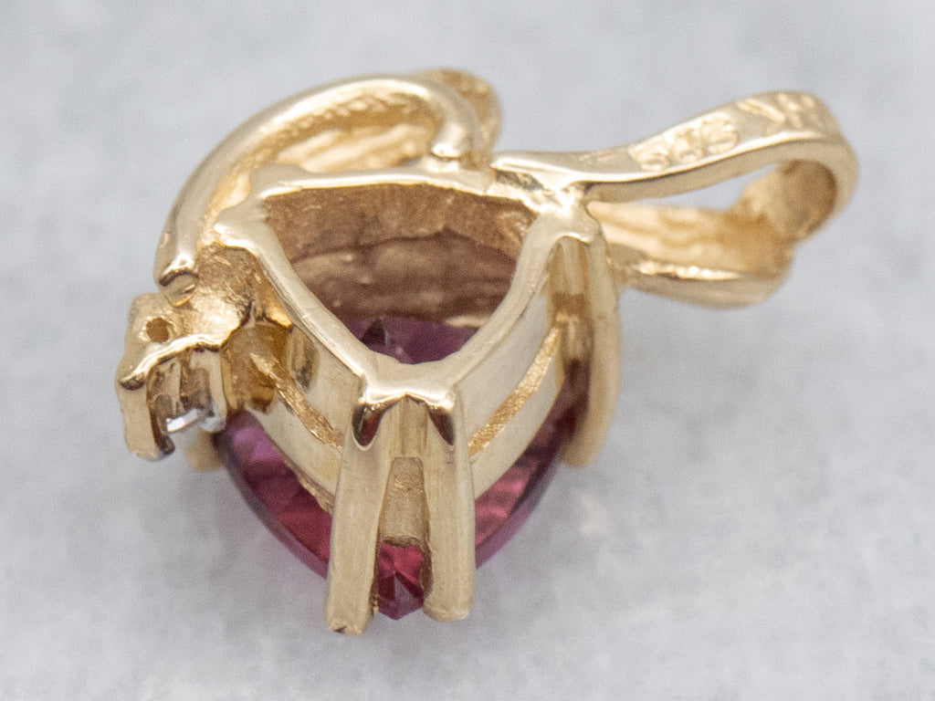 Trillion-Cut Rhodolite Garnet and Diamond Looping Gold Pendant