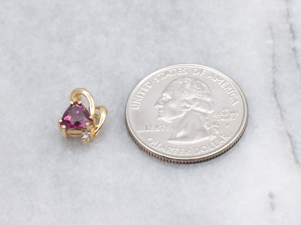 Trillion-Cut Rhodolite Garnet and Diamond Looping Gold Pendant