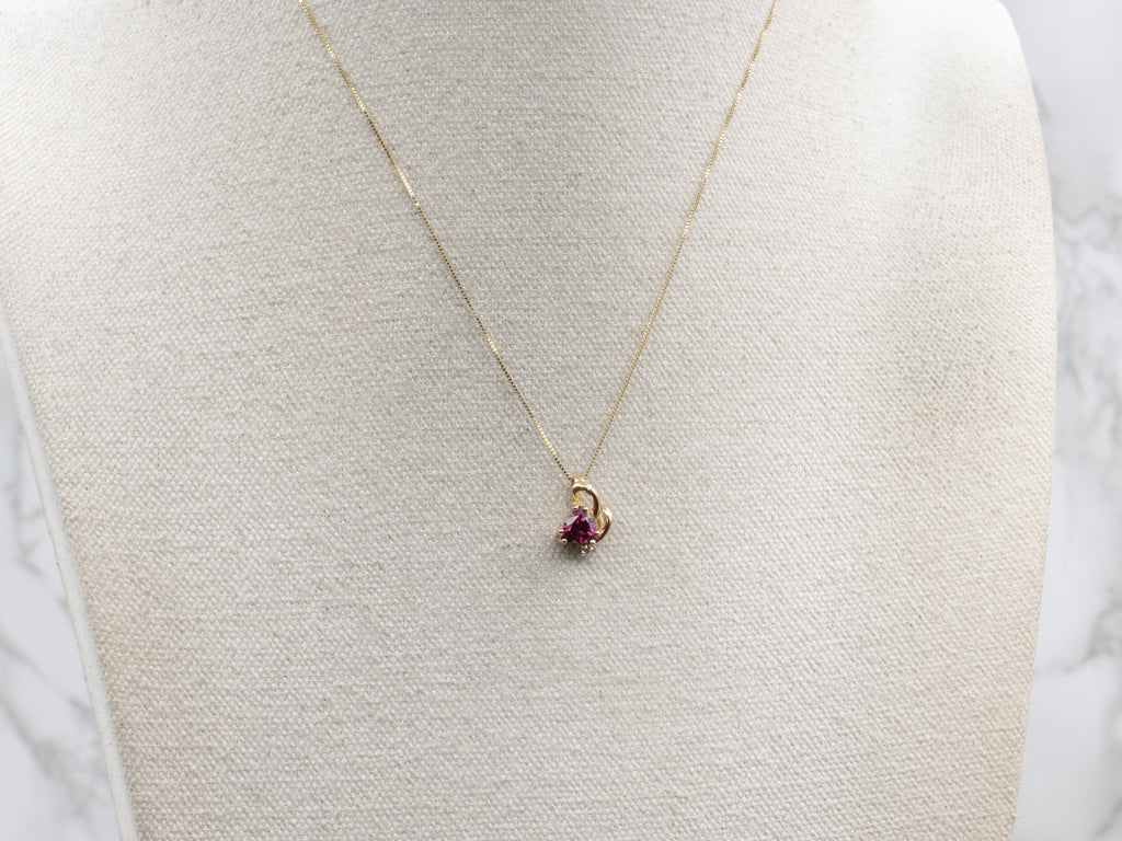 Trillion-Cut Rhodolite Garnet and Diamond Looping Gold Pendant