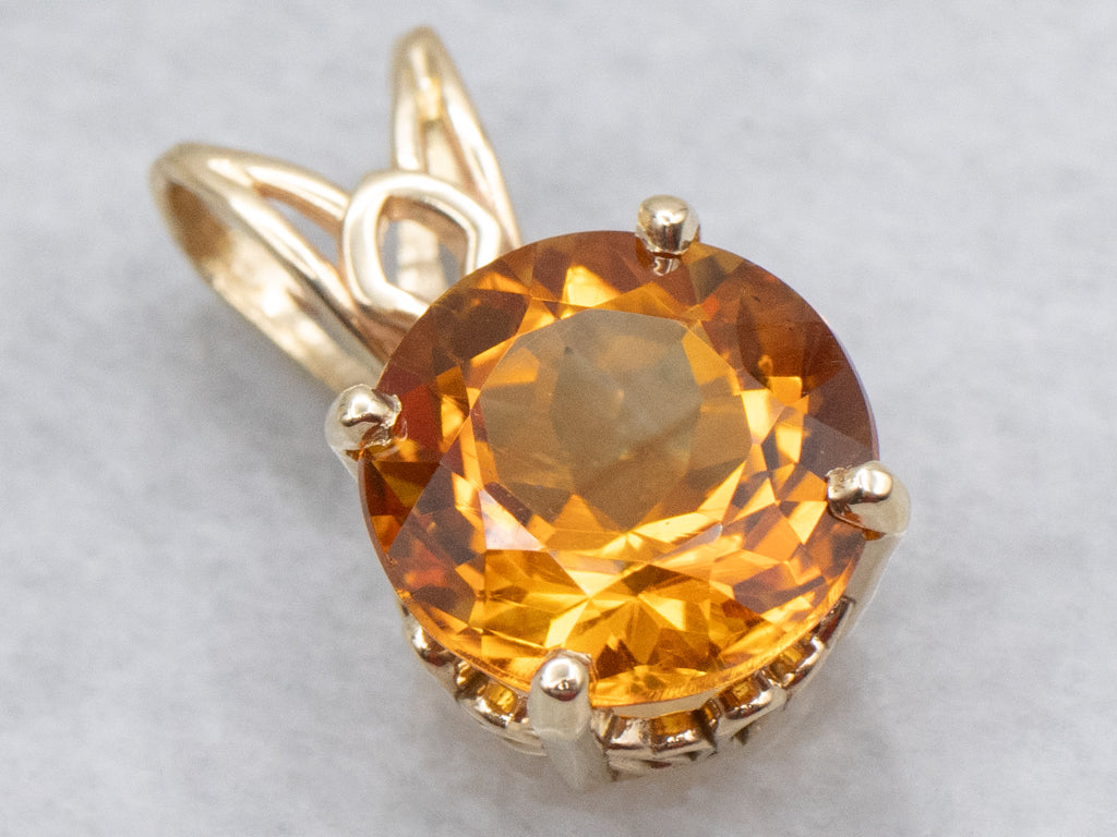 Citrine Yellow Gold Solitaire Pendant with Split Bail