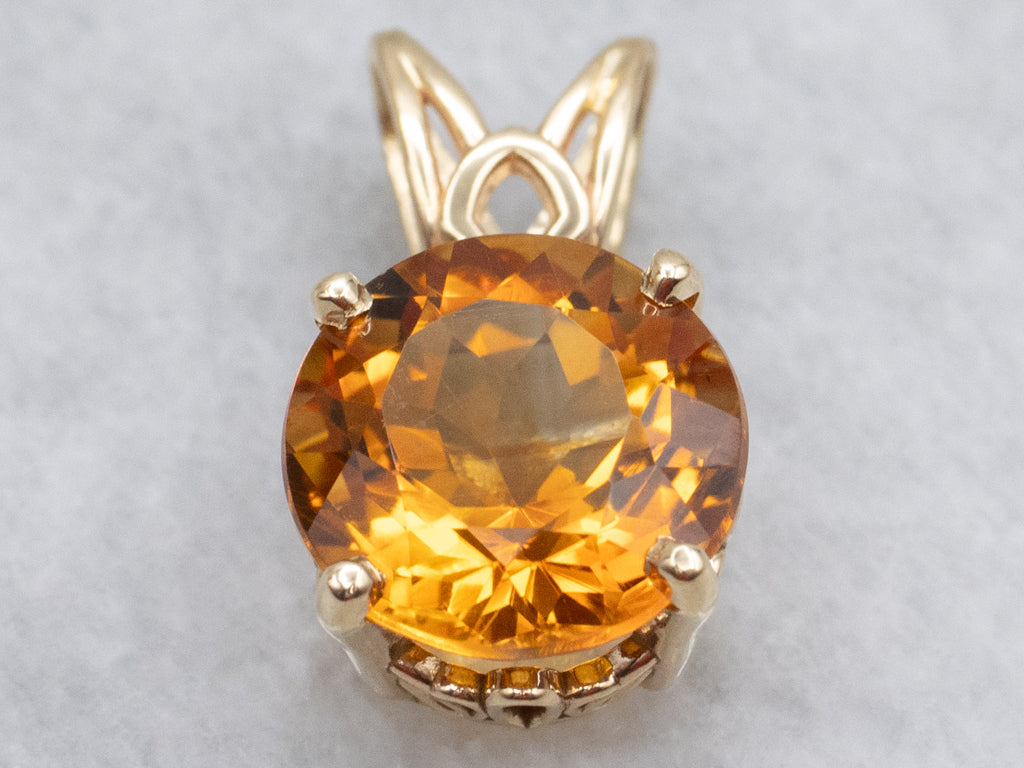 Citrine Yellow Gold Solitaire Pendant with Split Bail
