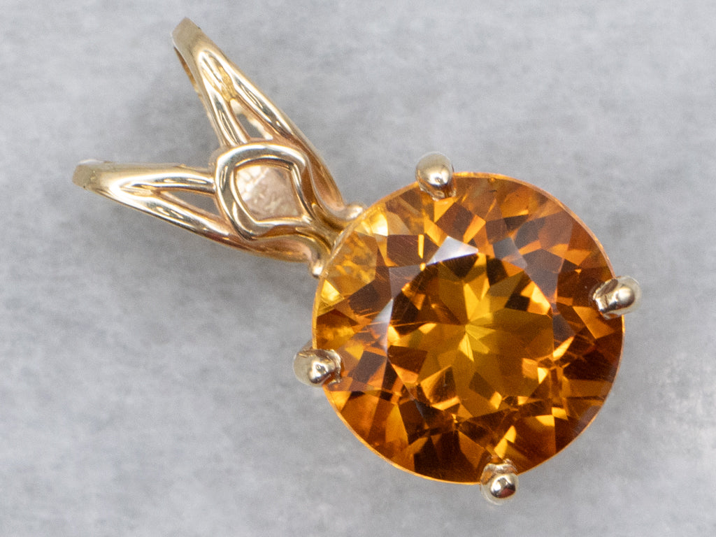 Citrine Yellow Gold Solitaire Pendant with Split Bail
