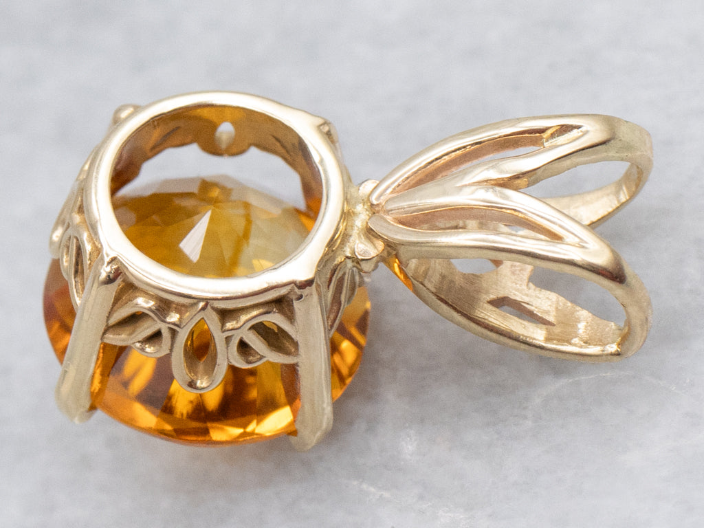 Citrine Yellow Gold Solitaire Pendant with Split Bail