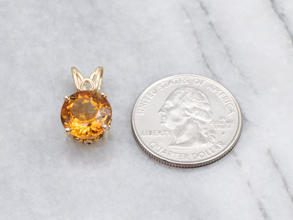 Citrine Yellow Gold Solitaire Pendant with Split Bail