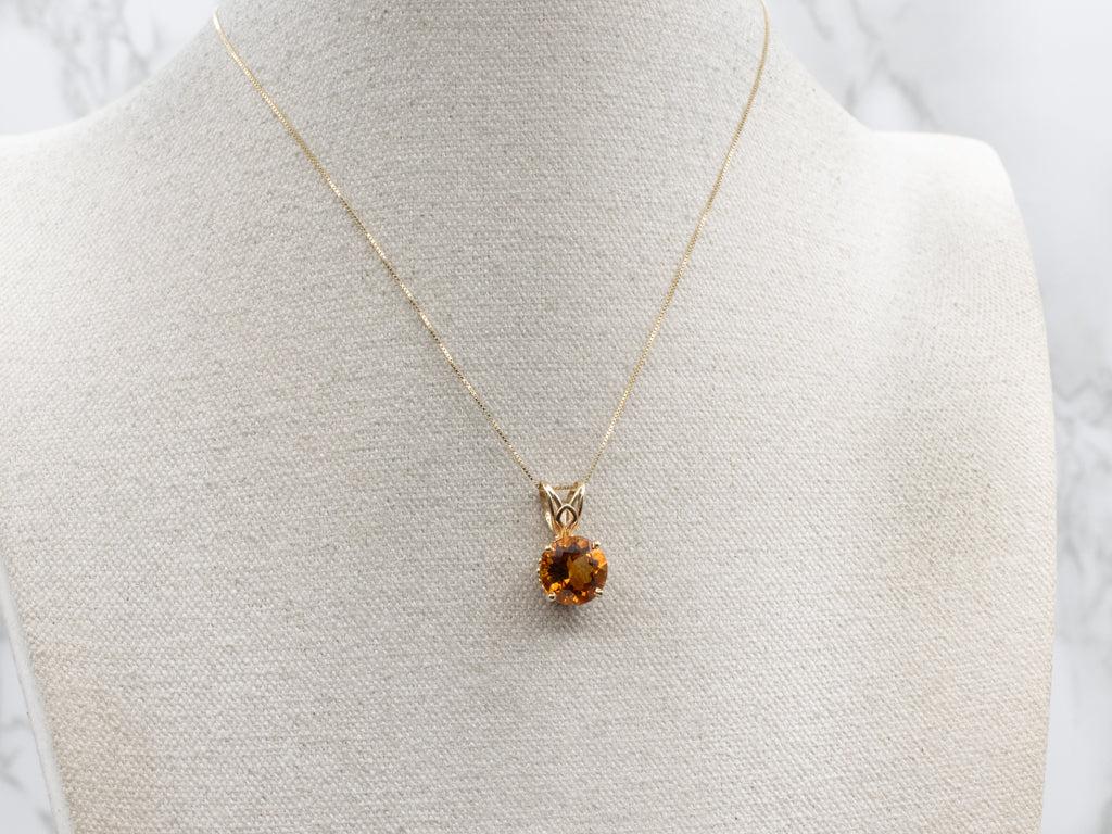 Citrine Yellow Gold Solitaire Pendant with Split Bail