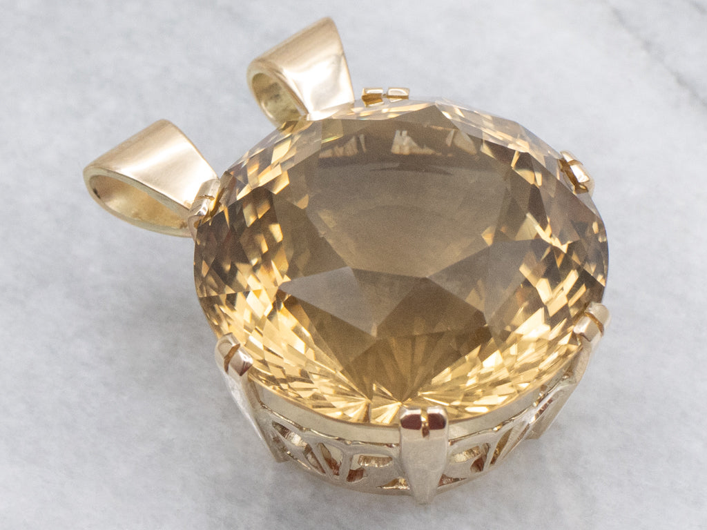 Oversized Citrine and Gold Cocktail Pendant
