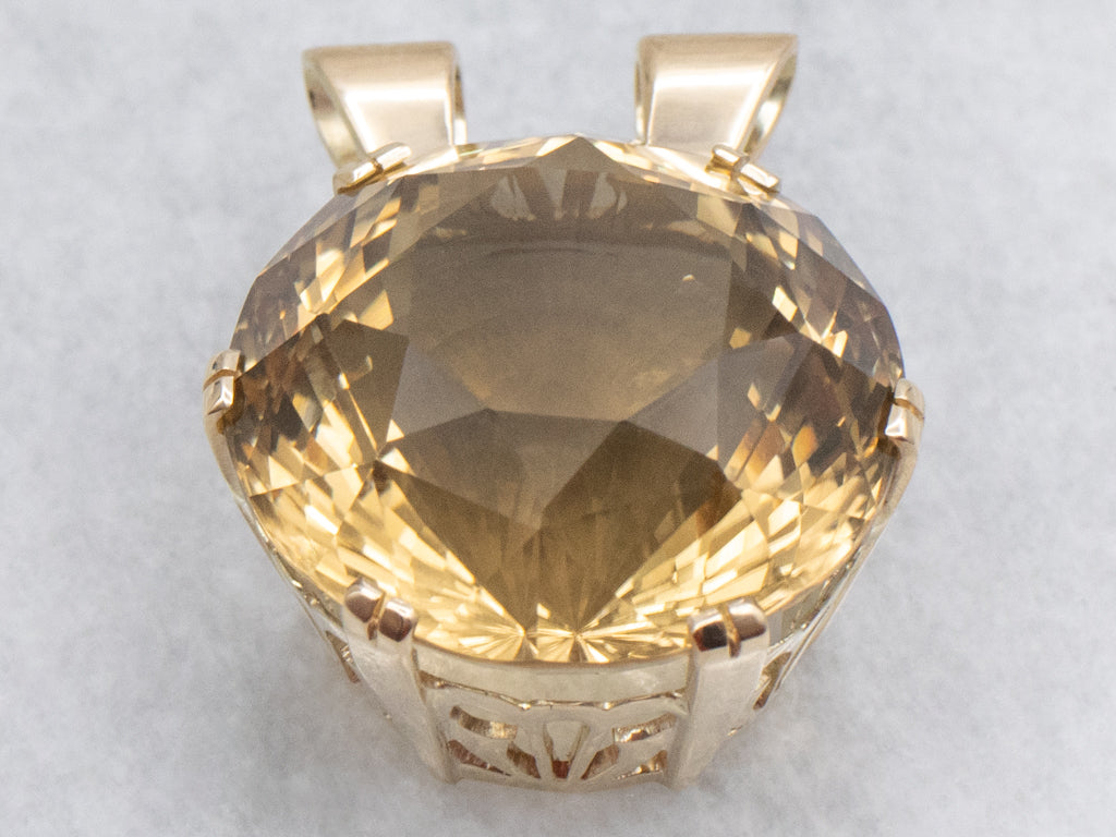 Oversized Citrine and Gold Cocktail Pendant