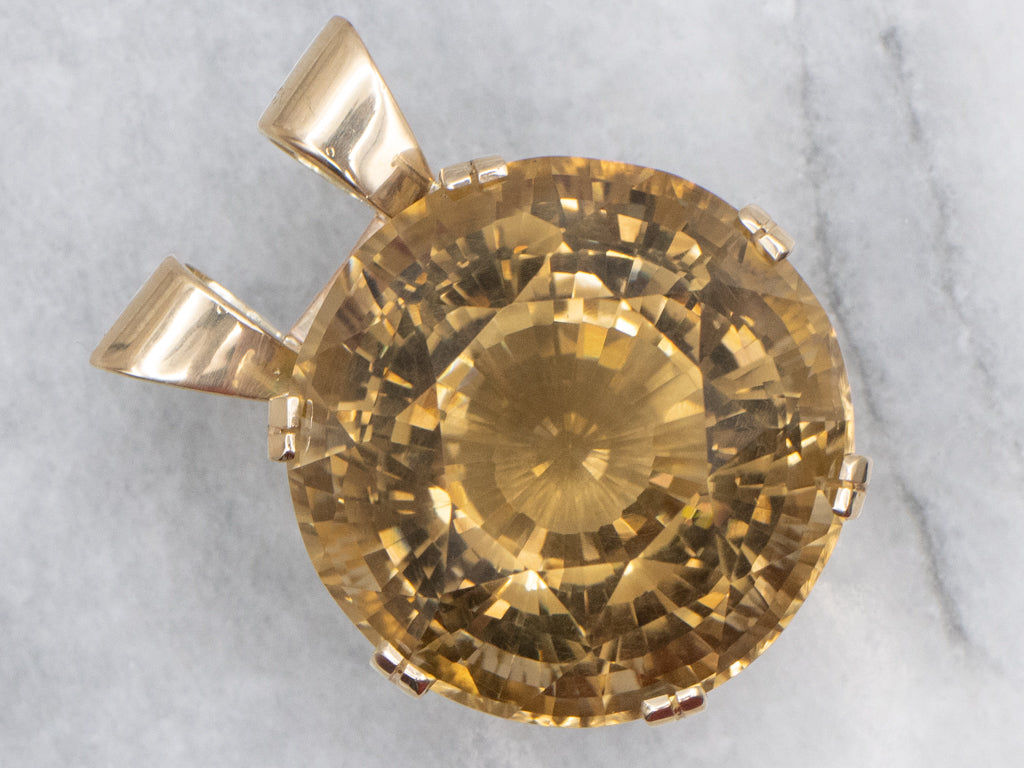 Oversized Citrine and Gold Cocktail Pendant