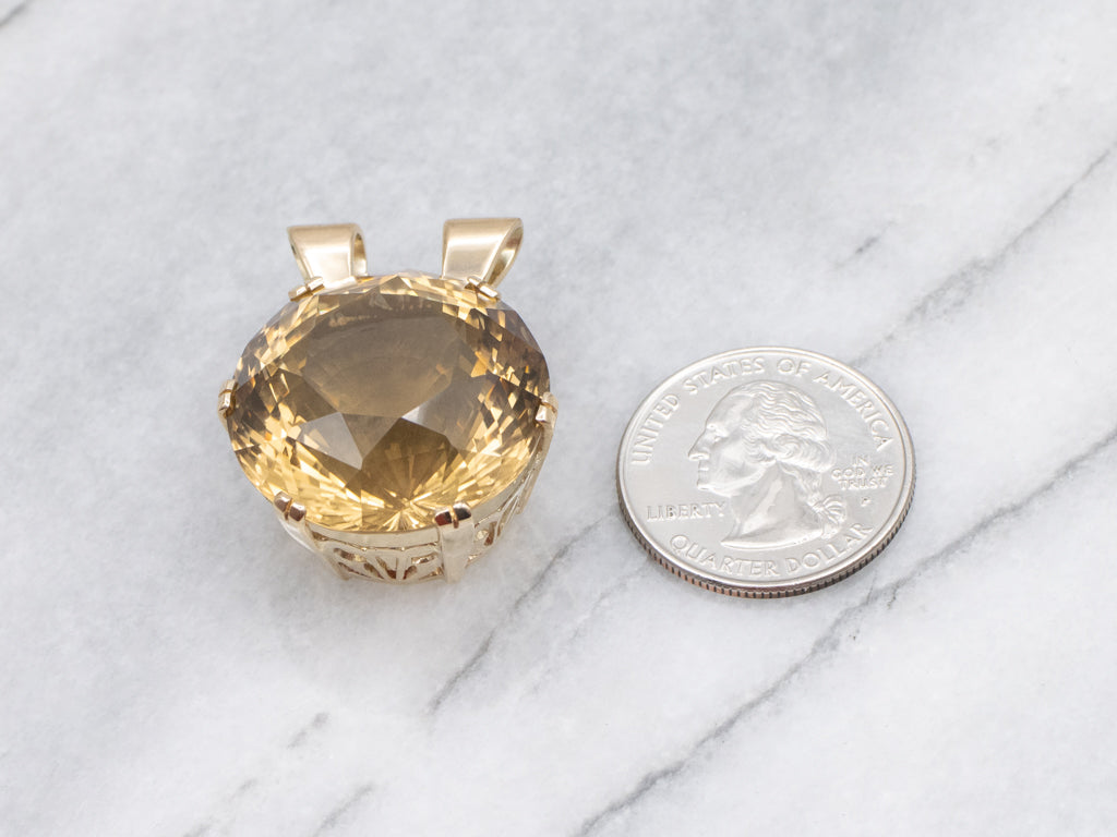 Oversized Citrine and Gold Cocktail Pendant