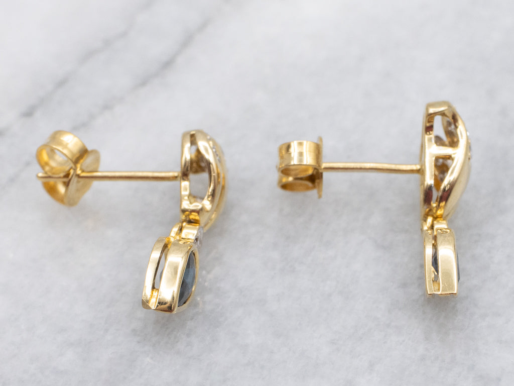 Pear-Cut Sapphire and Diamond Modern Gold Stud Earrings