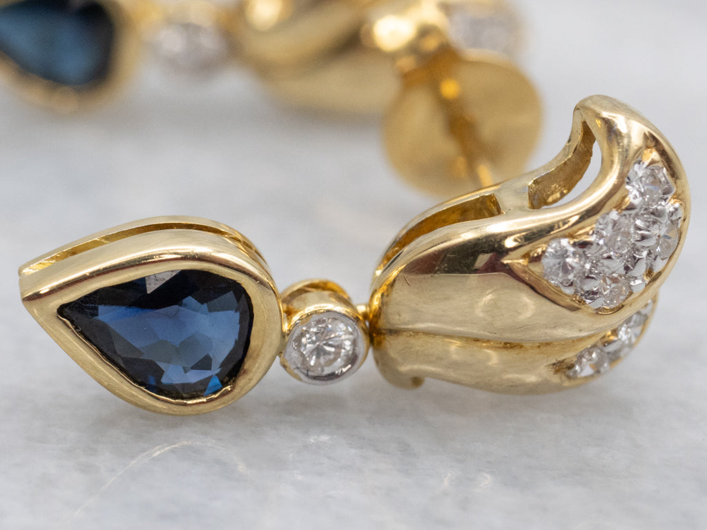Pear-Cut Sapphire and Diamond Modern Gold Stud Earrings