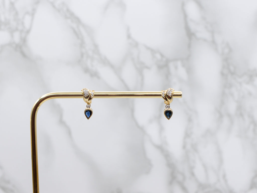 Pear-Cut Sapphire and Diamond Modern Gold Stud Earrings