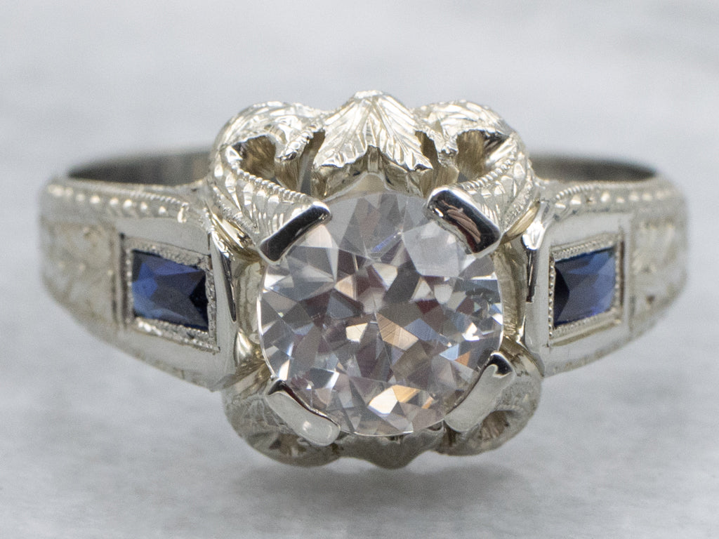 Art Deco Era White Zircon and Sapphire Ring