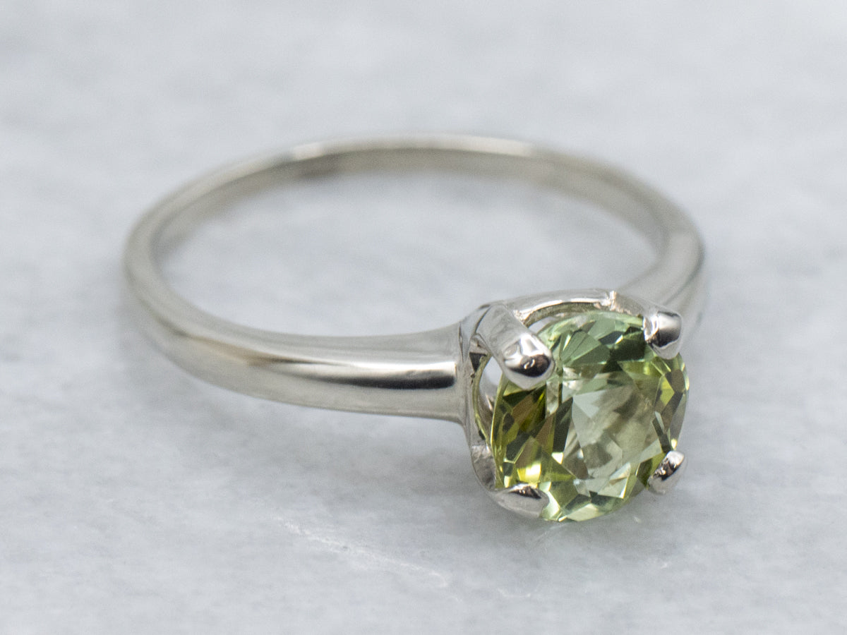 Lime-Green Tourmaline White Gold Solitaire Ring
