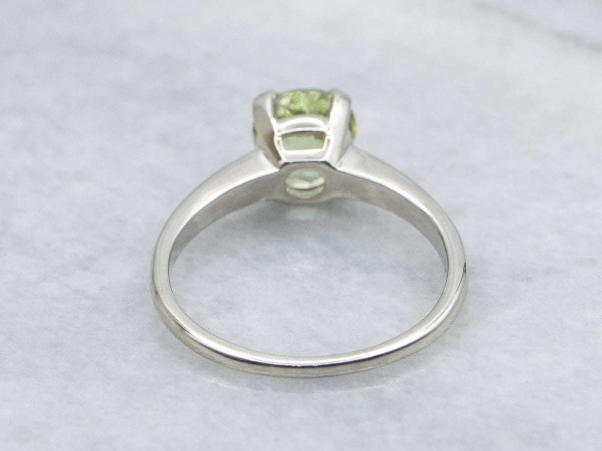 Lime-Green Tourmaline White Gold Solitaire Ring