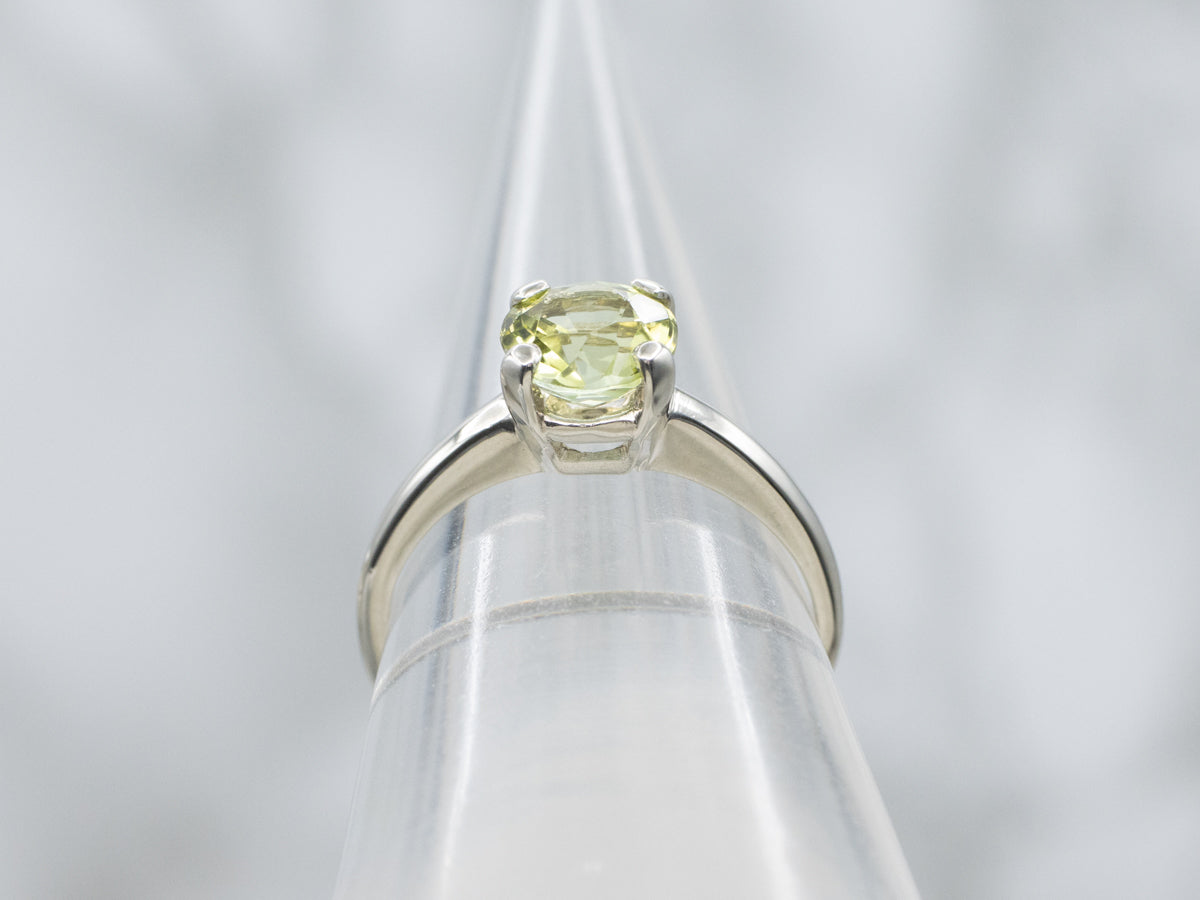 Lime-Green Tourmaline White Gold Solitaire Ring