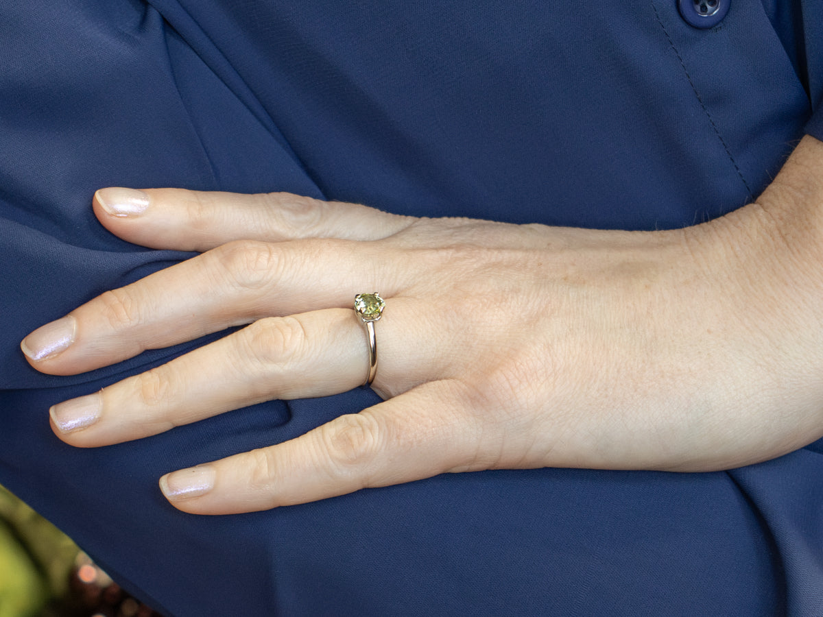 Lime-Green Tourmaline White Gold Solitaire Ring