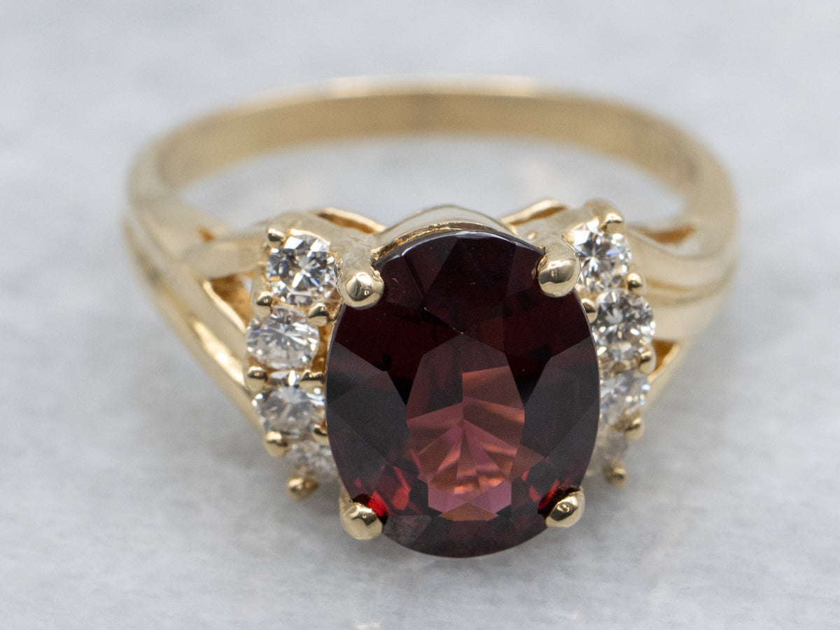 Yellow Gold Garnet and Diamond Ring