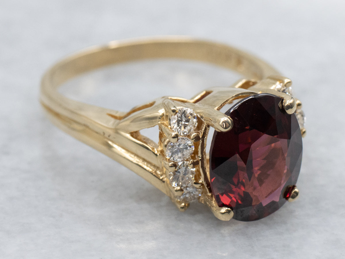 Yellow Gold Garnet and Diamond Ring