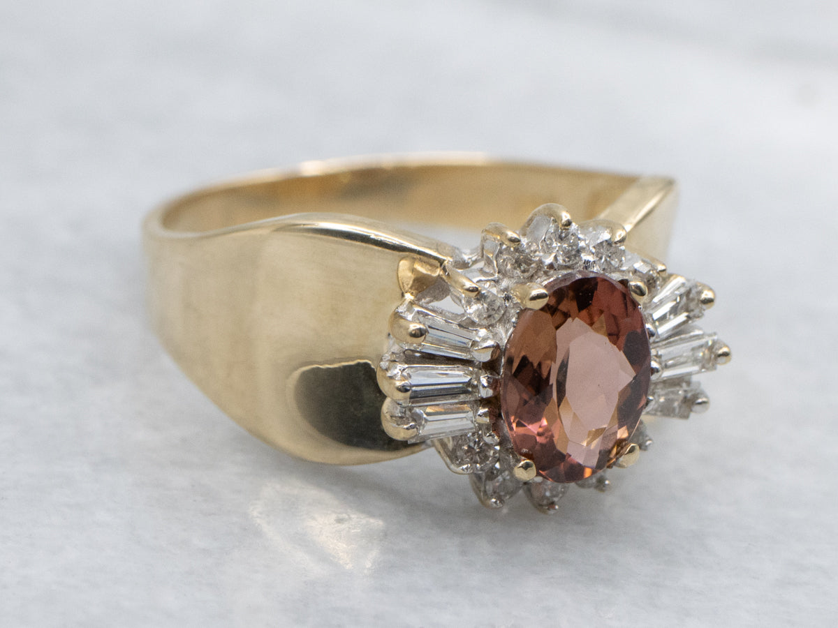 Pink Tourmaline Mix-Cut Diamond Halo Ring
