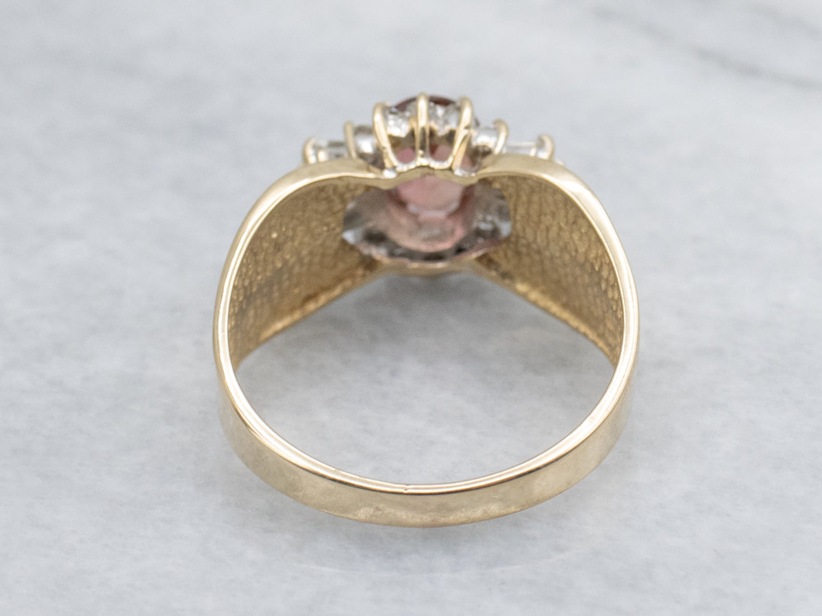 Pink Tourmaline Mix-Cut Diamond Halo Ring